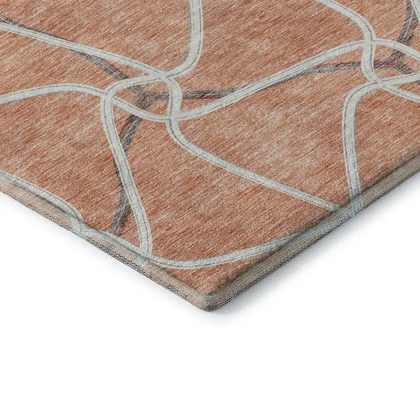 Salmon Ivory And Gray Geometric Washable Area Rug With UV Protection Photo 7
