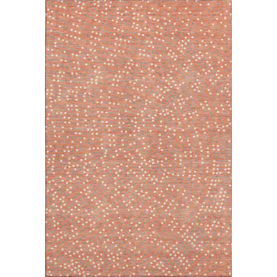 Salmon Ivory And Gray Polka Dot Washable Area Rug With UV Protection Photo 1