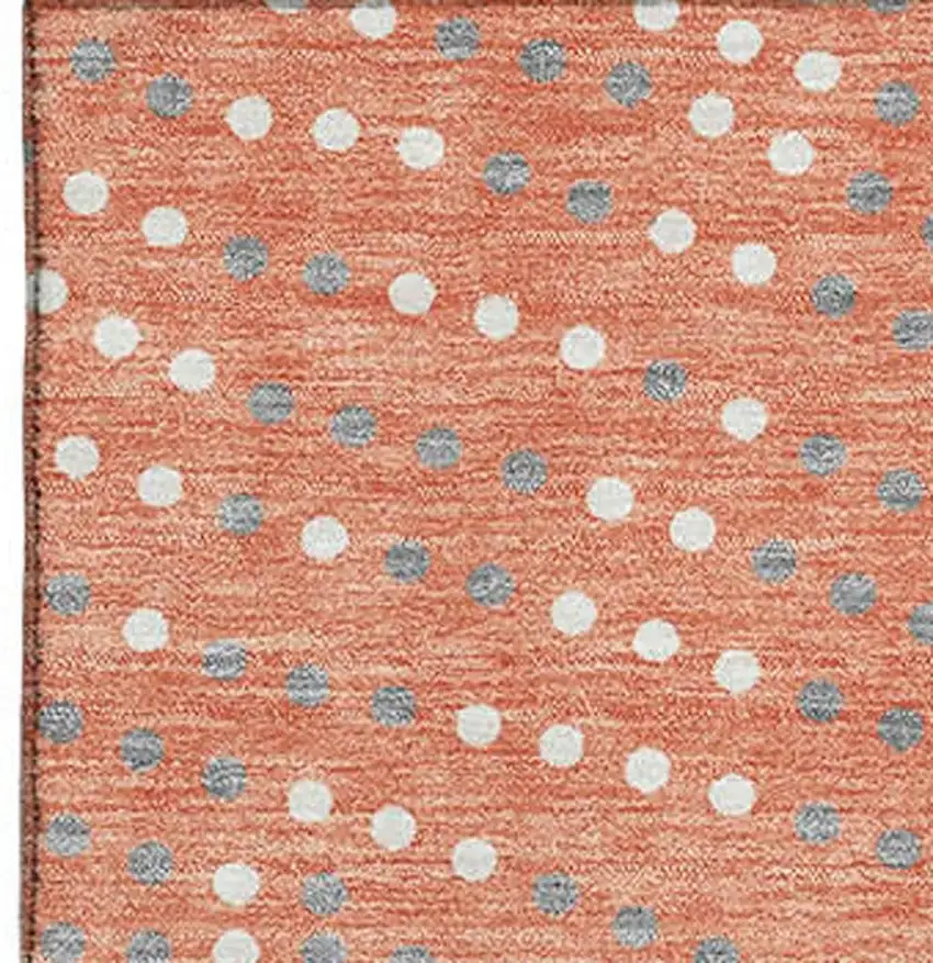 Salmon Ivory And Gray Polka Dot Washable Area Rug With UV Protection Photo 2
