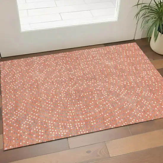 Salmon Ivory And Gray Polka Dot Washable Area Rug With UV Protection Photo 1