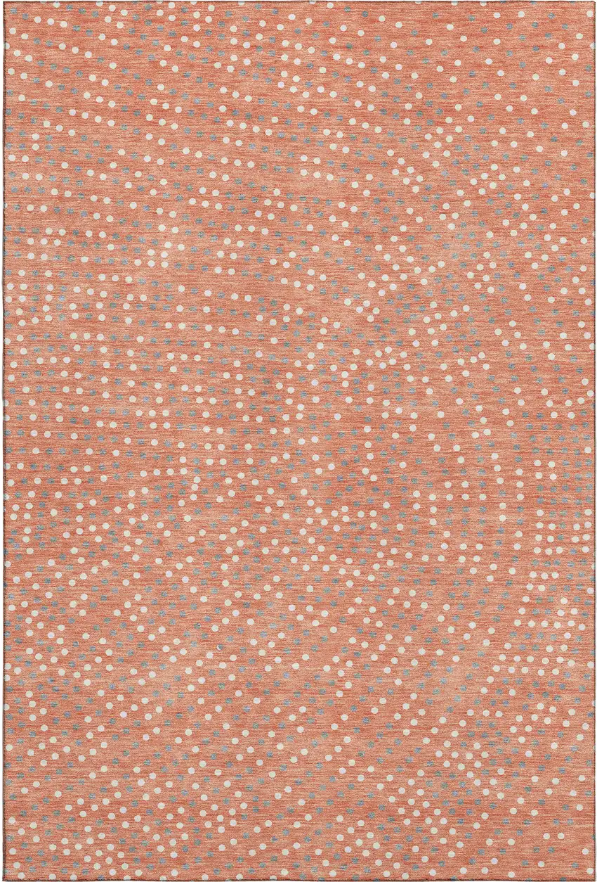 Salmon Ivory And Gray Polka Dot Washable Area Rug With UV Protection Photo 1