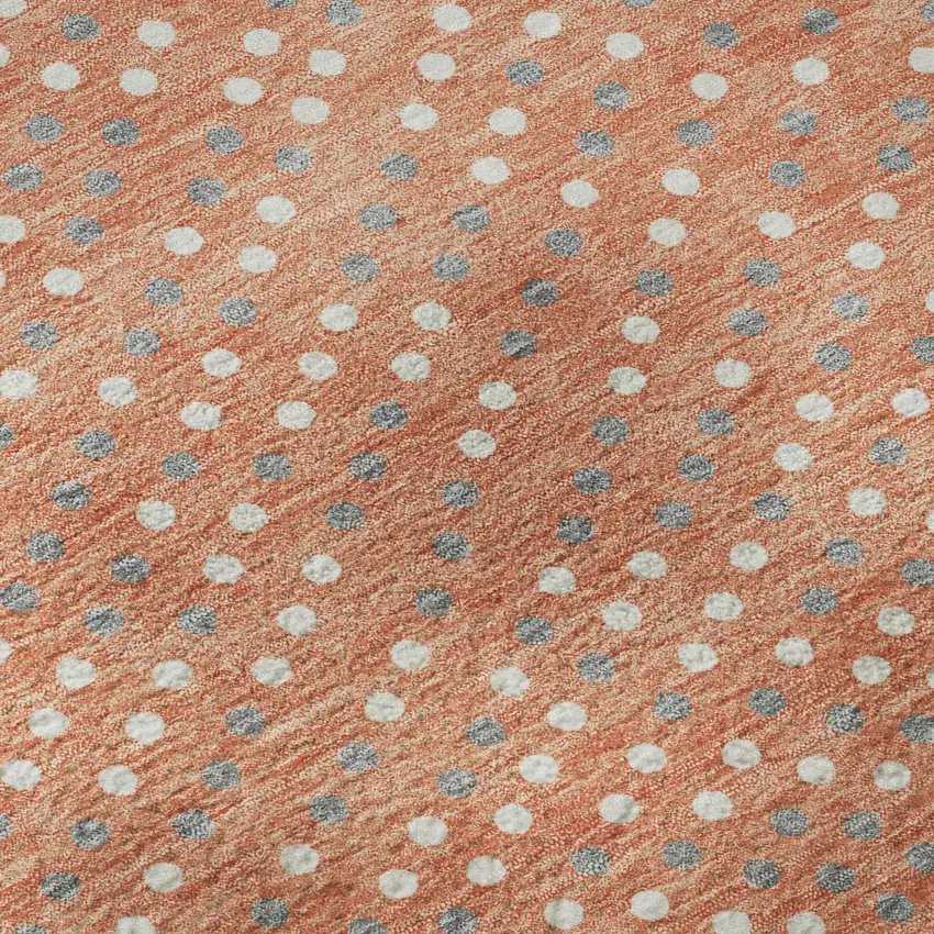 Salmon Ivory And Gray Polka Dot Washable Area Rug With UV Protection Photo 9