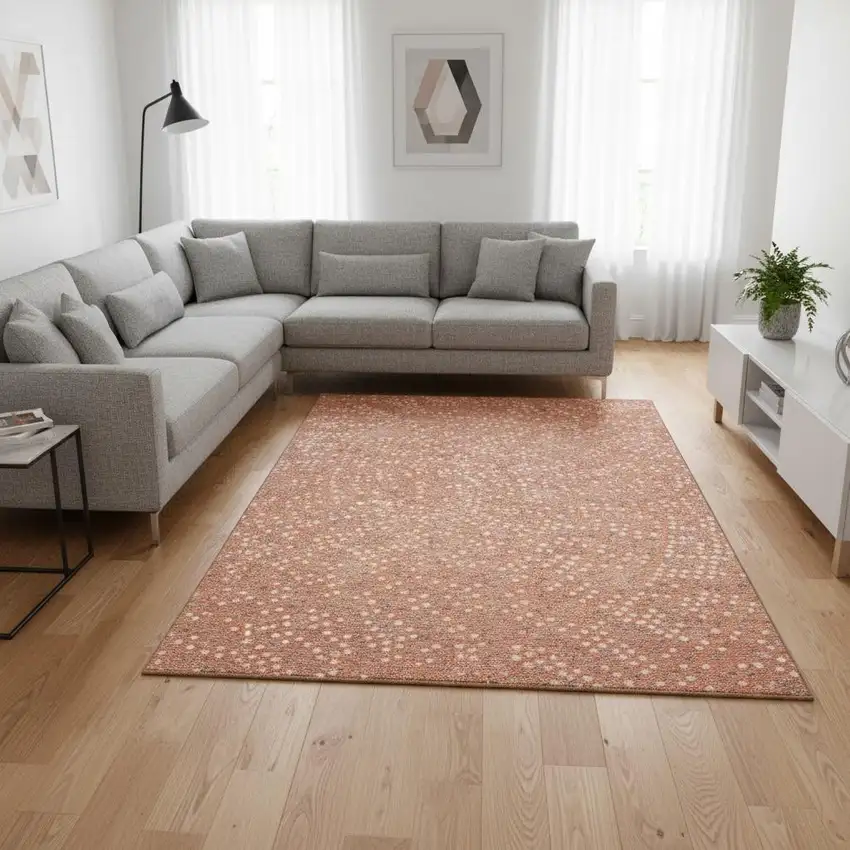 Salmon Ivory And Gray Polka Dot Washable Area Rug With UV Protection Photo 2