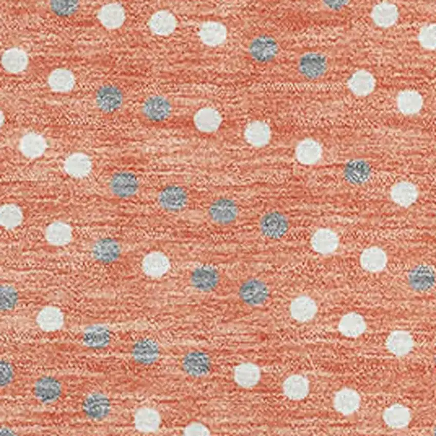 Salmon Ivory And Gray Polka Dot Washable Area Rug With UV Protection Photo 2