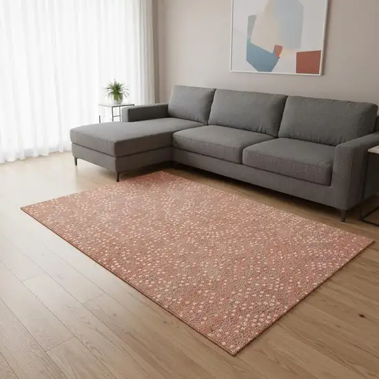 Salmon Ivory And Gray Polka Dot Washable Area Rug With UV Protection Photo 2