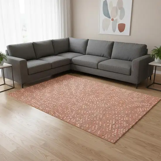 Salmon Ivory And Gray Polka Dot Washable Area Rug With UV Protection Photo 2