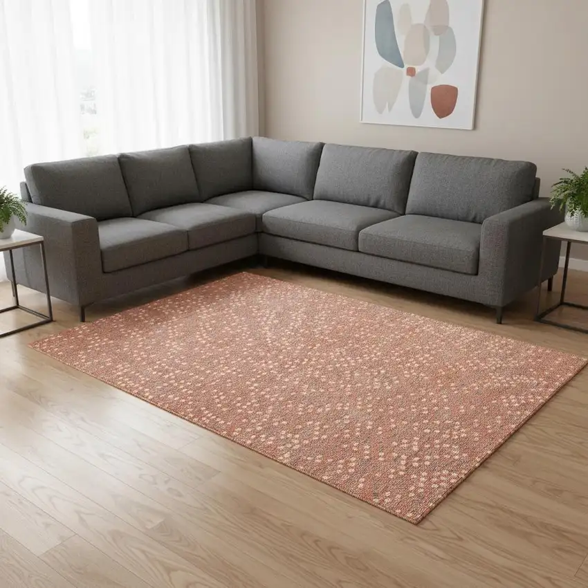 Salmon Ivory And Gray Polka Dot Washable Area Rug With UV Protection Photo 2