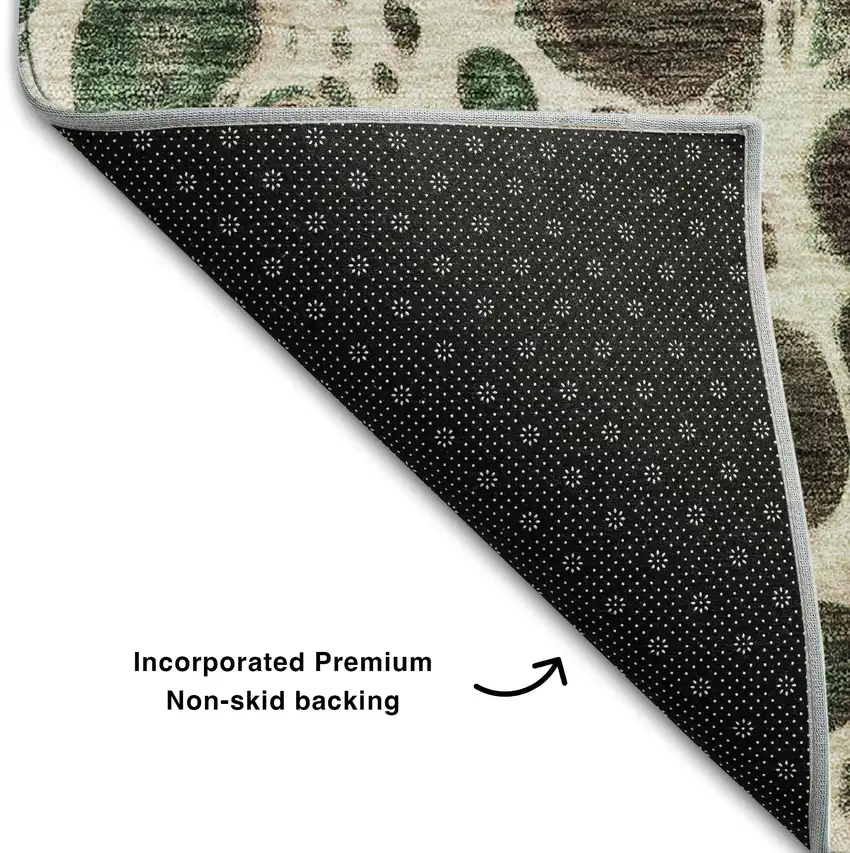 Salmon Ivory And Green Abstract Washable Area Rug With UV Protection Photo 6