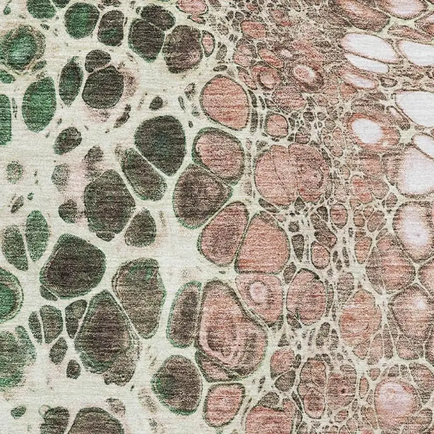 Salmon Ivory And Green Abstract Washable Area Rug With UV Protection Photo 2