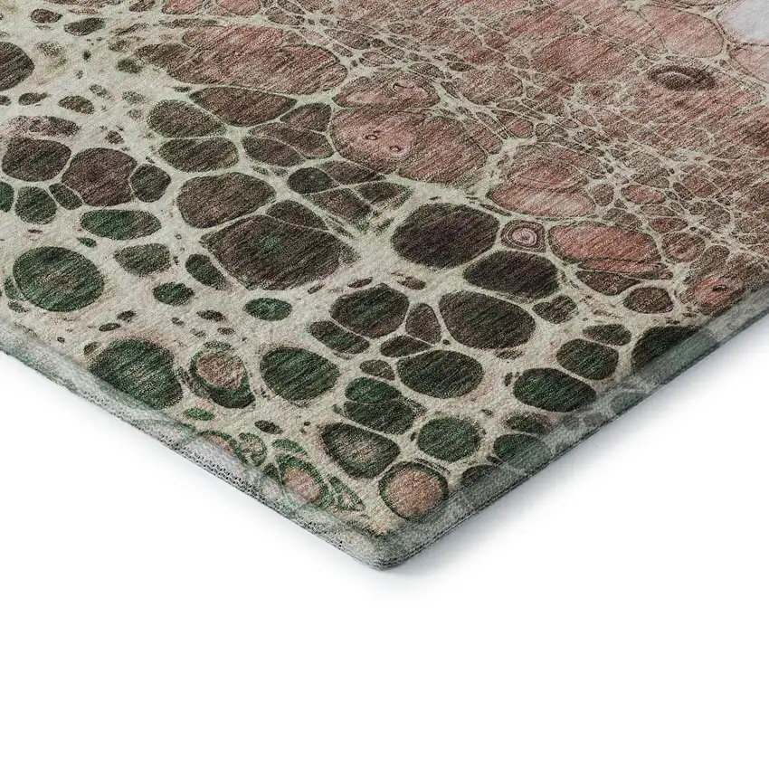 Salmon Ivory And Green Abstract Washable Area Rug With UV Protection Photo 7