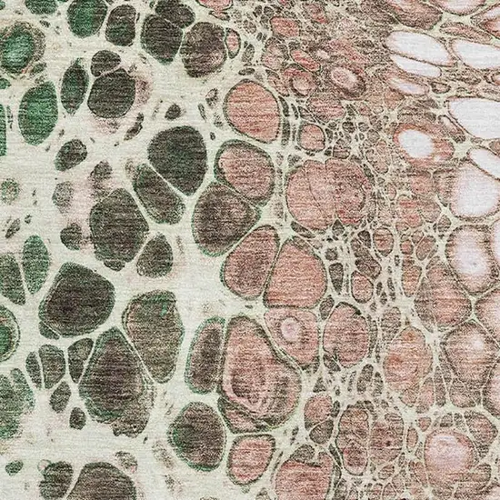 Salmon Ivory And Green Abstract Washable Area Rug With UV Protection Photo 2
