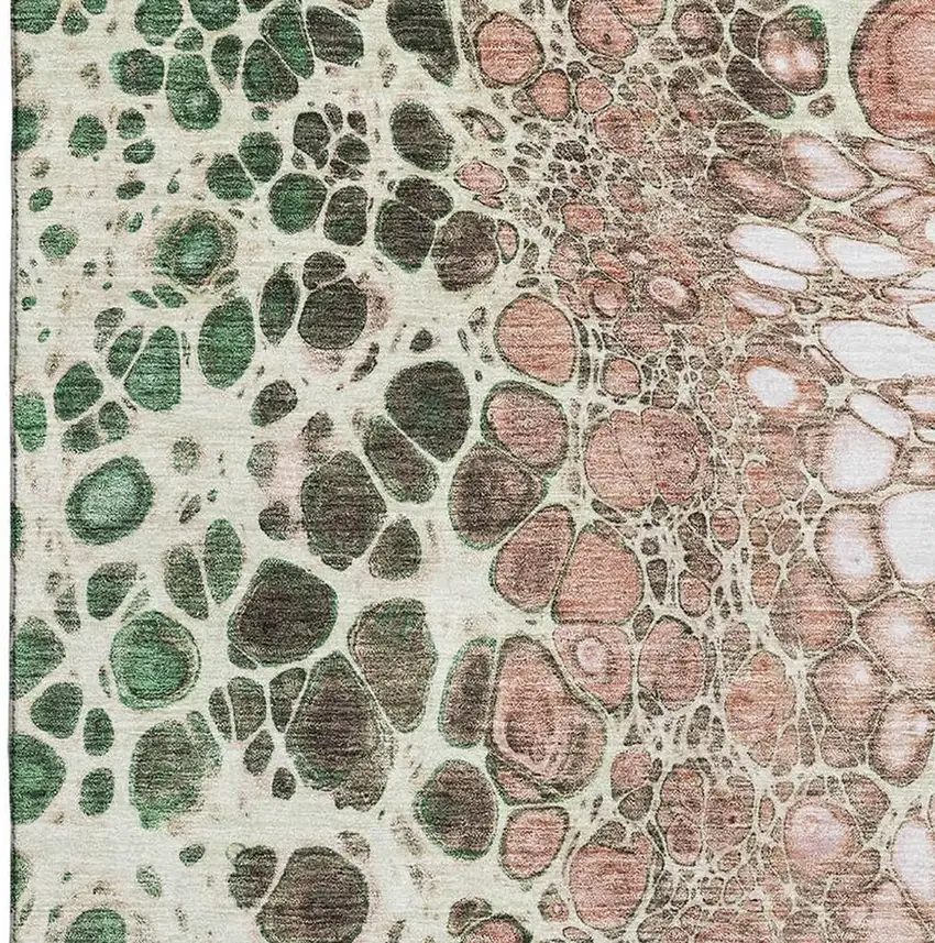 Salmon Ivory And Green Abstract Washable Area Rug With UV Protection Photo 3