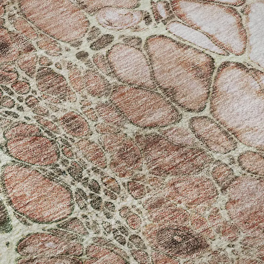 Salmon Ivory And Green Abstract Washable Area Rug With UV Protection Photo 9