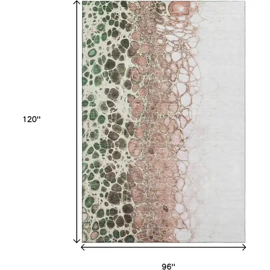 Salmon Ivory And Green Abstract Washable Area Rug With UV Protection Photo 3
