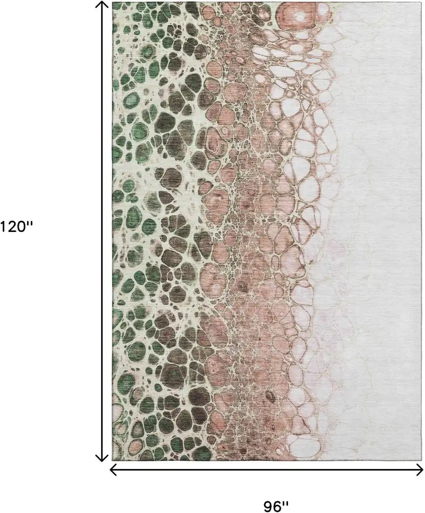 Salmon Ivory And Green Abstract Washable Area Rug With UV Protection Photo 3