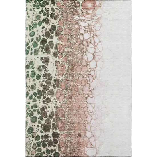 Salmon Ivory And Green Abstract Washable Area Rug With UV Protection Photo 1