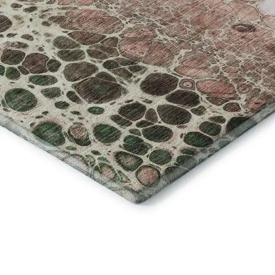 Salmon Ivory And Green Abstract Washable Area Rug With UV Protection Photo 7