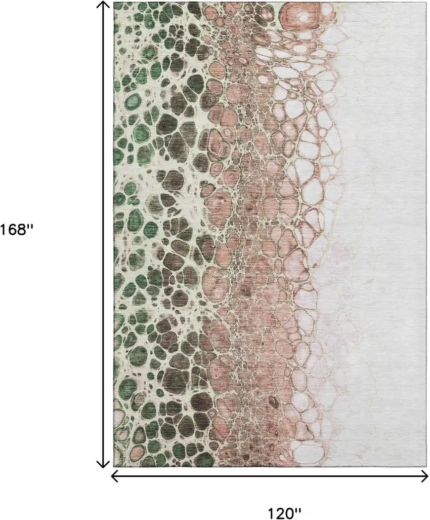 Salmon Ivory And Green Abstract Washable Area Rug With UV Protection Photo 3
