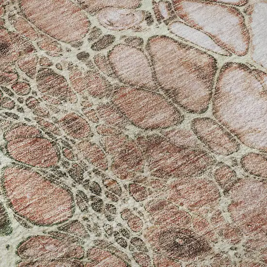 Salmon Ivory And Green Abstract Washable Area Rug With UV Protection Photo 9