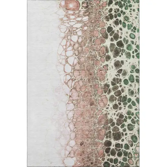 Salmon Ivory And Green Abstract Washable Area Rug With UV Protection Photo 3