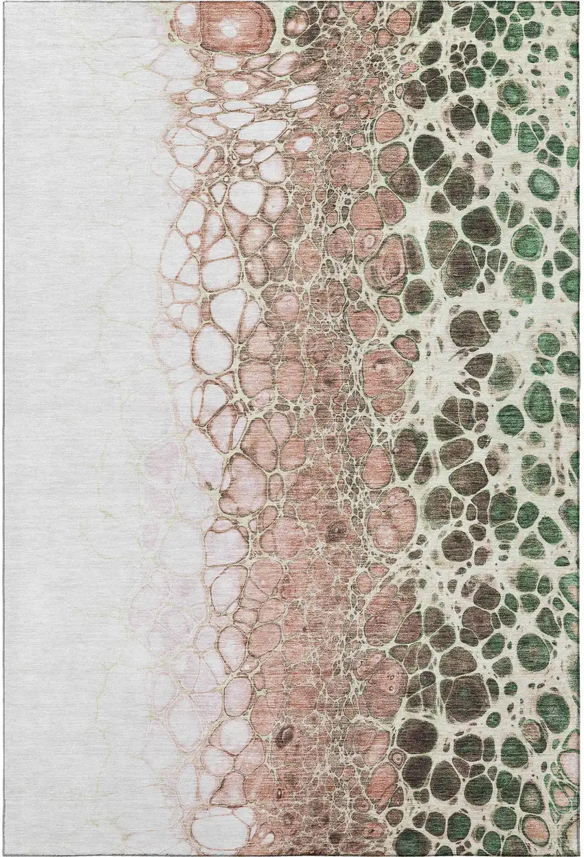 Salmon Ivory And Green Abstract Washable Area Rug With UV Protection Photo 3