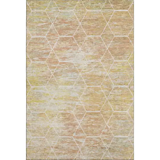 Salmon Ivory And Wheat Geometric Washable Area Rug With UV Protection Photo 3