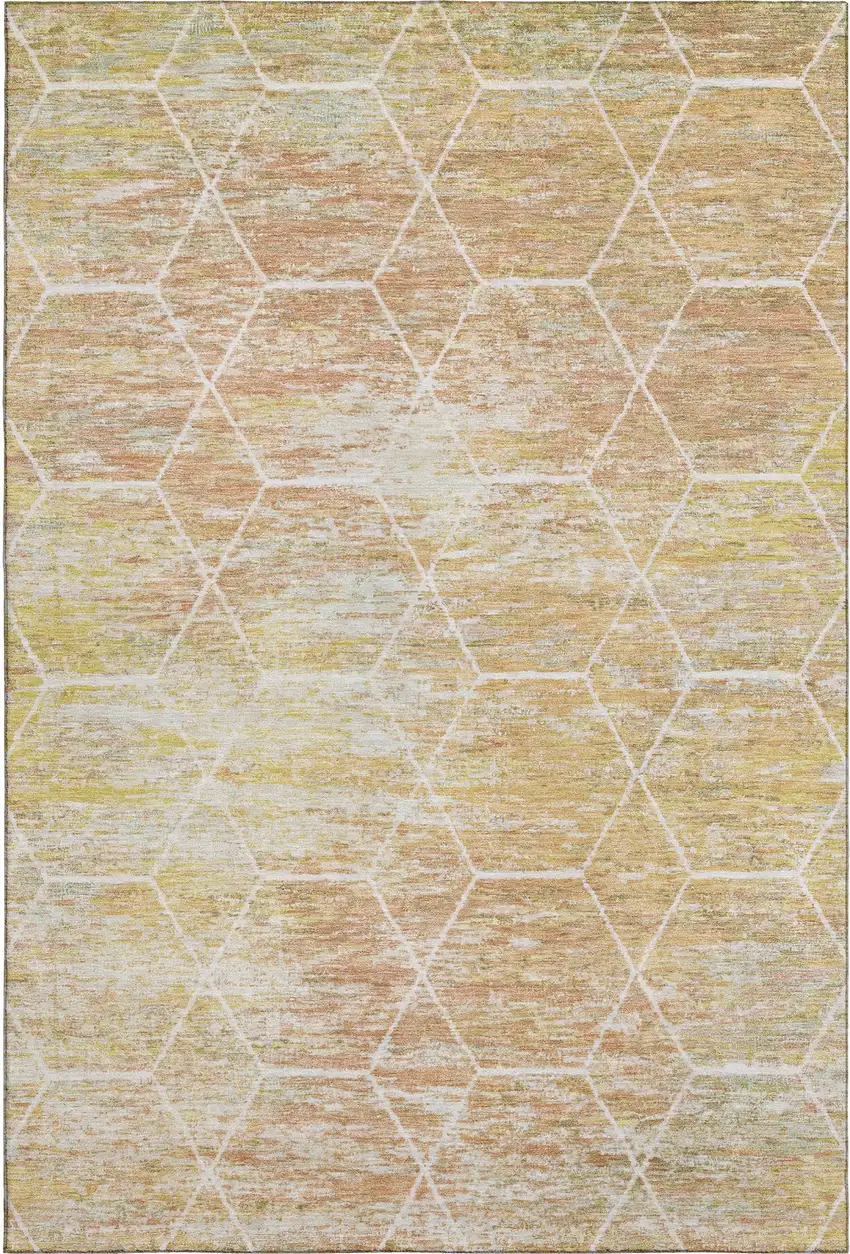 Salmon Ivory And Wheat Geometric Washable Area Rug With UV Protection Photo 3