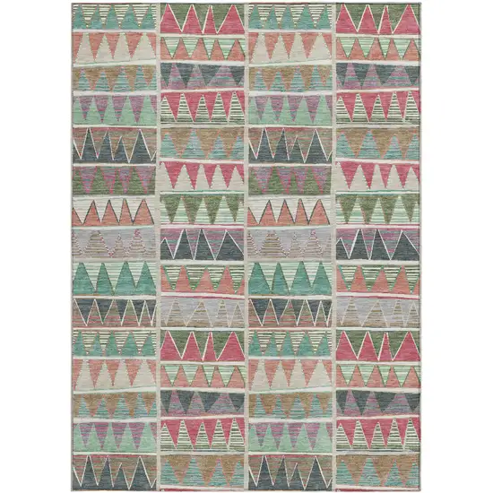 Salmon Ivory Olive Green And Blush Geometric Washable Indoor Outdoor Area Rug Photo 4