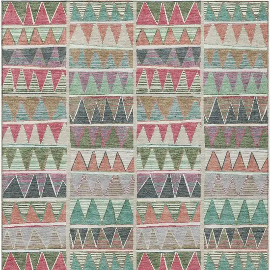 Salmon Ivory Olive Green And Blush Geometric Washable Indoor Outdoor Area Rug Photo 3