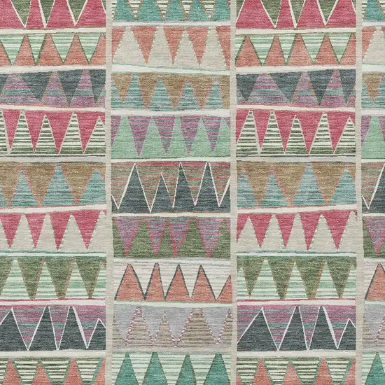 Salmon Ivory Olive Green And Blush Geometric Washable Indoor Outdoor Area Rug Photo 5