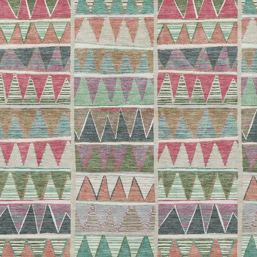 Salmon Ivory Olive Green And Blush Geometric Washable Indoor Outdoor Area Rug Photo 5