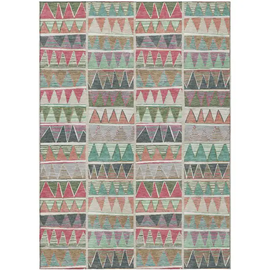 Salmon Ivory Olive Green And Blush Geometric Washable Indoor Outdoor Area Rug Photo 1