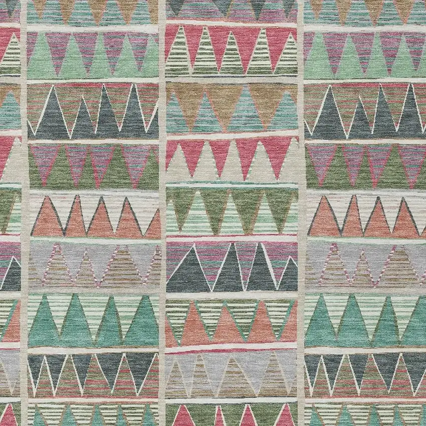 Salmon Ivory Olive Green And Blush Geometric Washable Indoor Outdoor Area Rug Photo 5