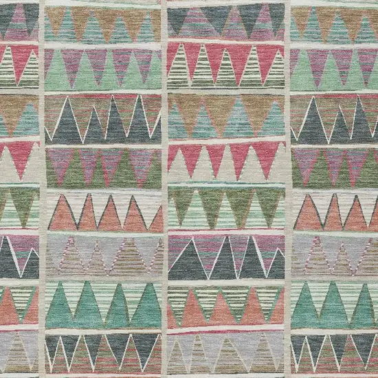 Salmon Ivory Olive Green And Blush Geometric Washable Indoor Outdoor Area Rug Photo 5