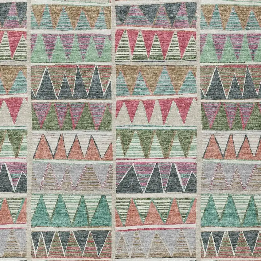 Salmon Ivory Olive Green And Blush Geometric Washable Indoor Outdoor Area Rug Photo 5