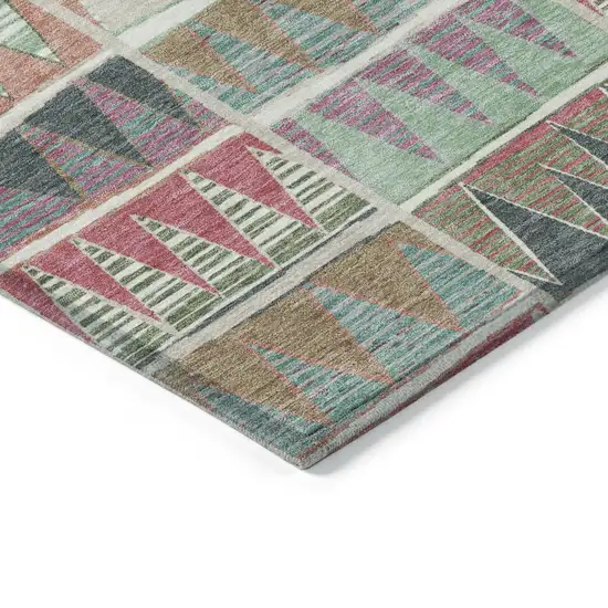 Salmon Ivory Olive Green And Blush Geometric Washable Indoor Outdoor Area Rug Photo 4