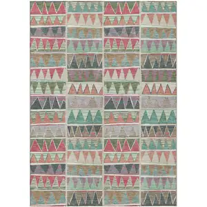 Photo of Salmon Ivory Olive Green And Blush Geometric Washable Indoor Outdoor Area Rug