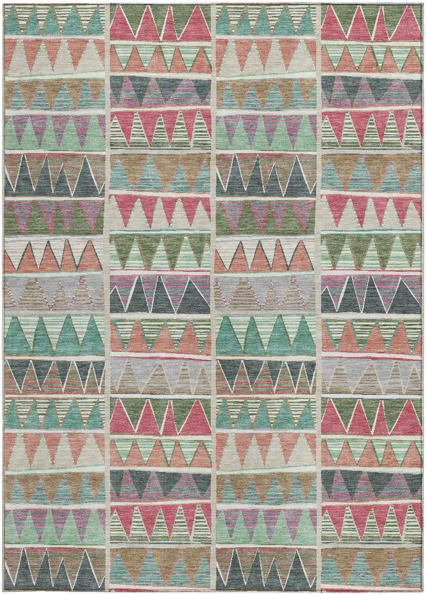 Salmon Ivory Olive Green And Blush Geometric Washable Indoor Outdoor Area Rug Photo 3