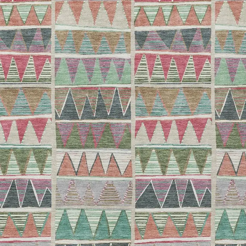 Salmon Ivory Olive Green And Blush Geometric Washable Indoor Outdoor Area Rug Photo 5