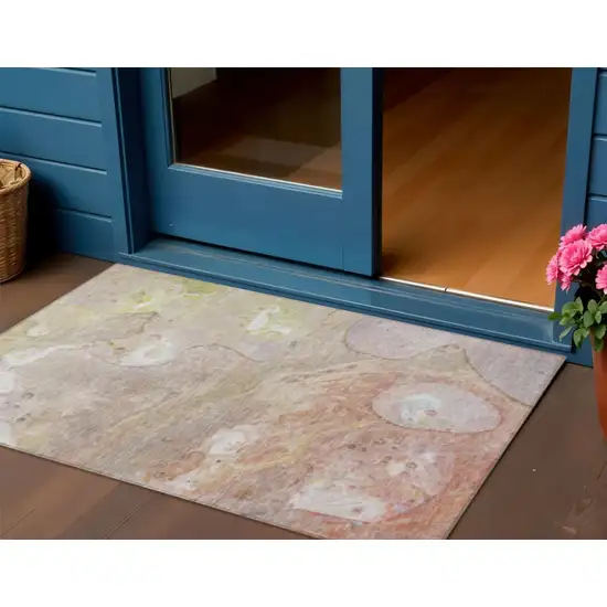 Salmon Lavender And Ivory Abstract Washable Indoor Outdoor Area Rug Photo 2