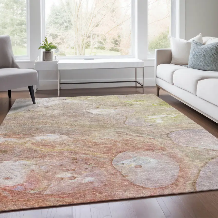Salmon Lavender And Ivory Abstract Washable Indoor Outdoor Area Rug Photo 5