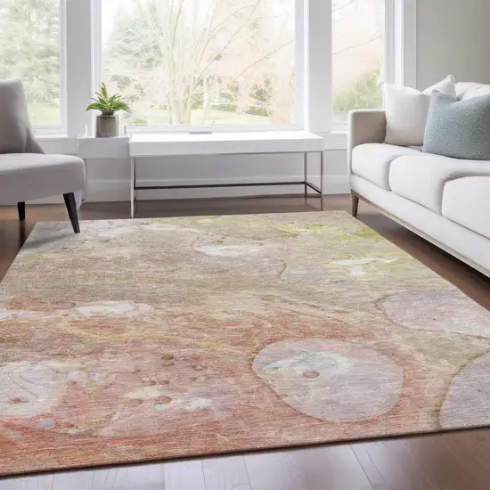 Salmon Lavender And Ivory Abstract Washable Indoor Outdoor Area Rug Photo 5