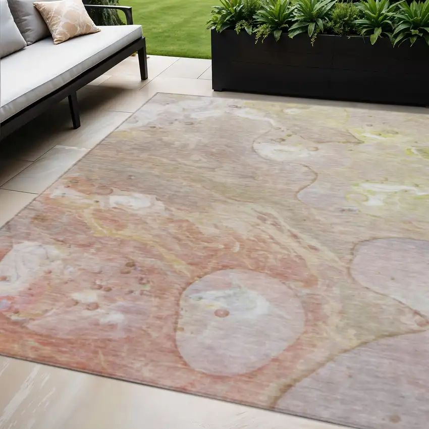 Salmon Lavender And Ivory Abstract Washable Indoor Outdoor Area Rug Photo 2