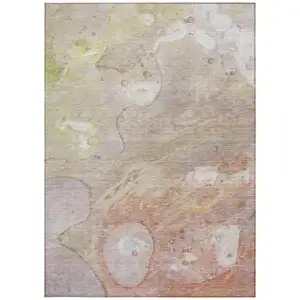 Photo of Salmon Lavender And Ivory Abstract Washable Indoor Outdoor Area Rug