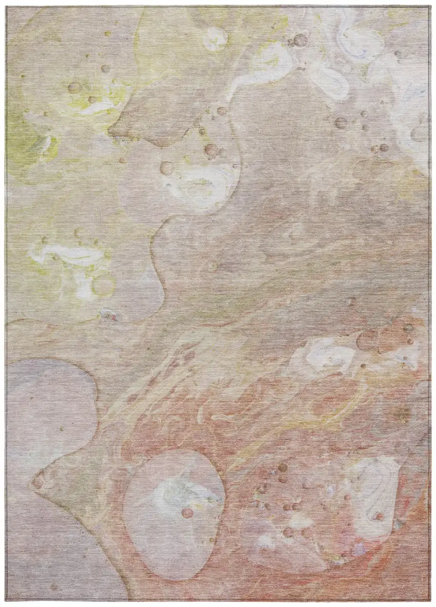 Salmon Lavender And Ivory Abstract Washable Indoor Outdoor Area Rug Photo 1