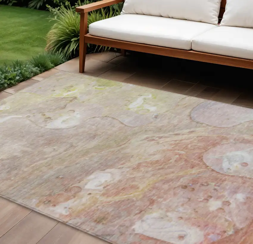 Salmon Lavender And Ivory Abstract Washable Indoor Outdoor Area Rug Photo 2
