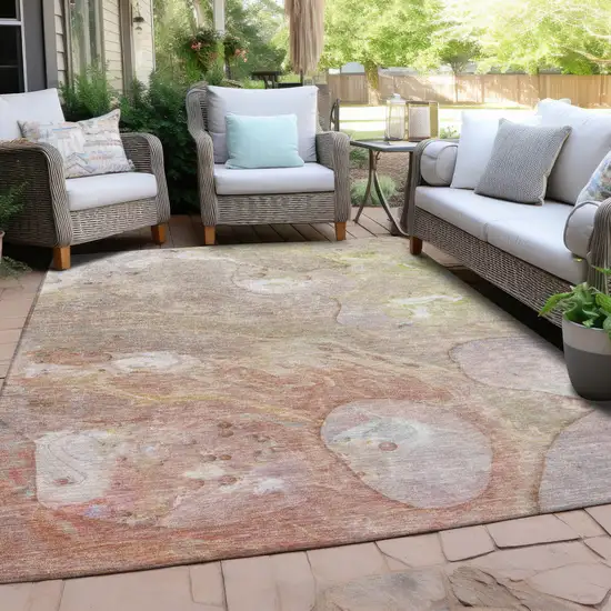 Salmon Lavender And Ivory Abstract Washable Indoor Outdoor Area Rug Photo 4