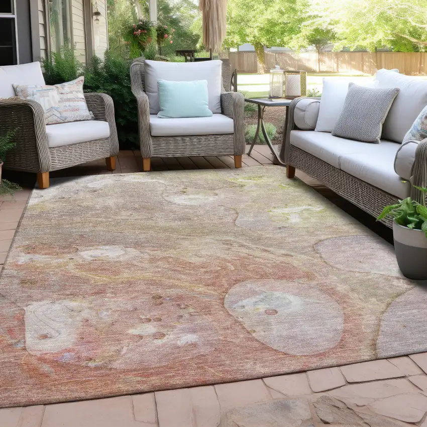 Salmon Lavender And Ivory Abstract Washable Indoor Outdoor Area Rug Photo 4
