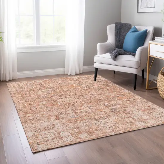 Salmon Orange And Gray Floral Washable Indoor Outdoor Area Rug Photo 8
