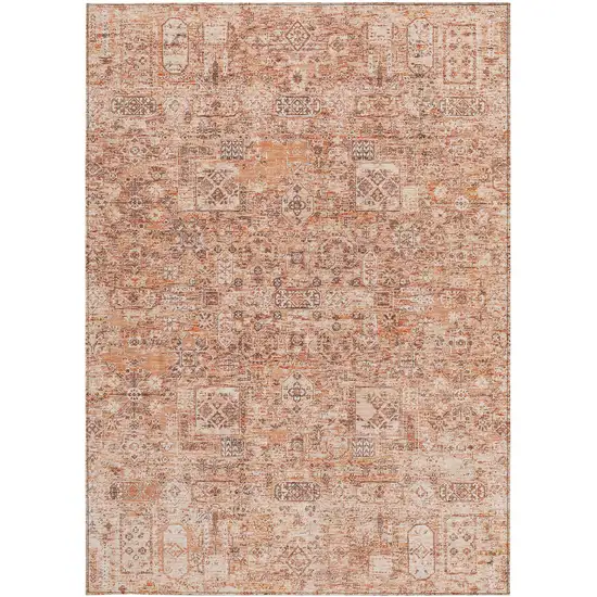 Salmon Orange And Gray Floral Washable Indoor Outdoor Area Rug Photo 6